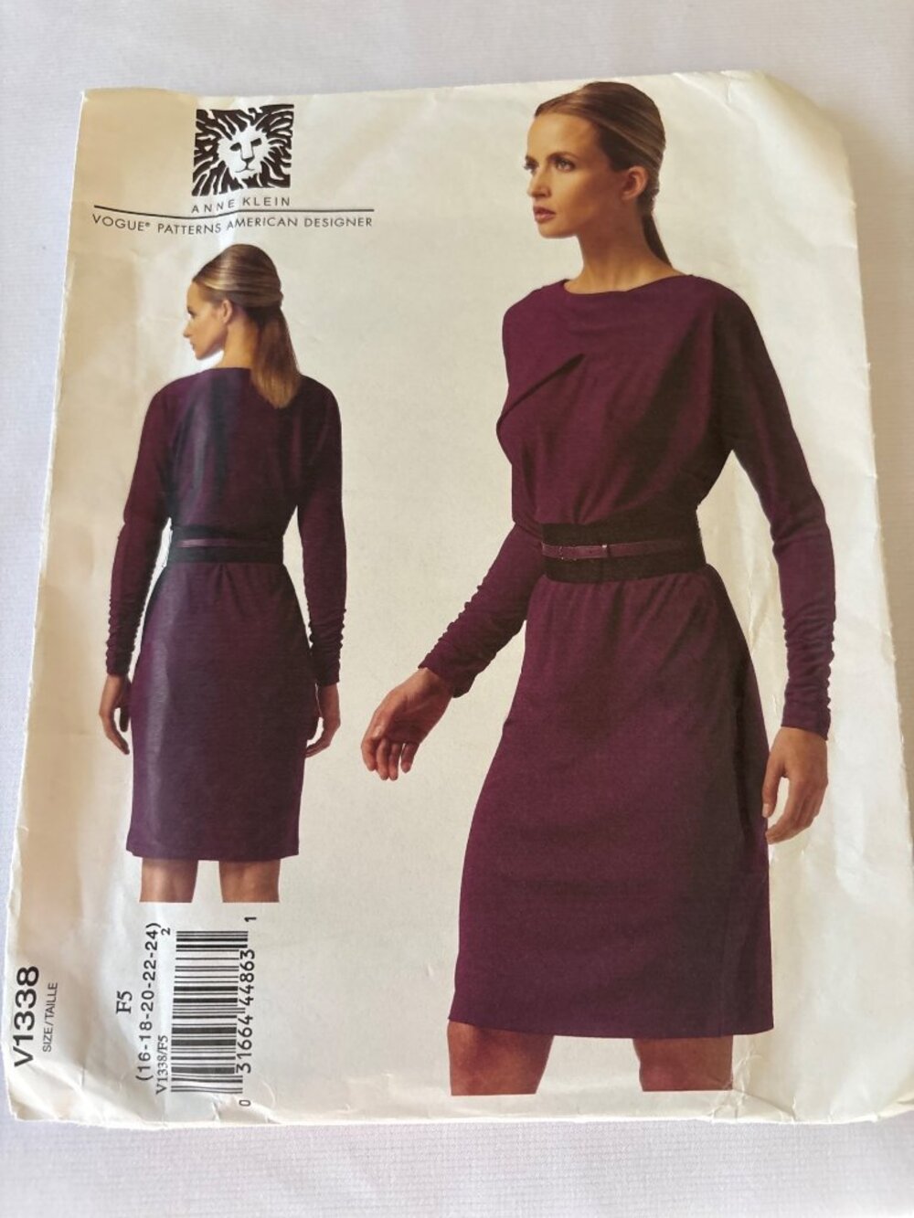Vogue Anne Klein Pattern V1338 Misses Dress Size 16 18 20 22 24 Uncut